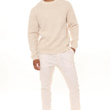 Suéter de cuello alto con tejido pesado acanalado - color crema
