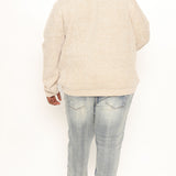Suéter de cuello alto con tejido pesado acanalado - color crema