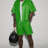 Camisa Abotonada Gotta Run Faux Croc Leather Cropped - Verde