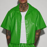 Camisa Abotonada Gotta Run Faux Croc Leather Cropped - Verde