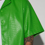 Camisa Abotonada Gotta Run Faux Croc Leather Cropped - Verde