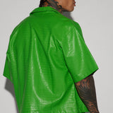 Camisa Abotonada Gotta Run Faux Croc Leather Cropped - Verde