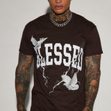 Camisa De Manga Corta You Blessed - Café