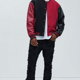Chamarra Universitaria For The Books Faux Leather Sleeves Colorblock - Negro/Rojo