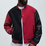 Chamarra Universitaria For The Books Faux Leather Sleeves Colorblock - Negro/Rojo