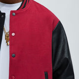 Chamarra Universitaria For The Books Faux Leather Sleeves Colorblock - Negro/Rojo
