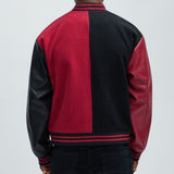 Chamarra Universitaria For The Books Faux Leather Sleeves Colorblock - Negro/Rojo