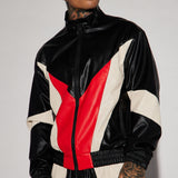 Chamarra See Through You Faux Leather Track - Negro/Combinado