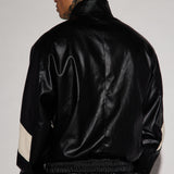 Chamarra See Through You Faux Leather Track - Negro/Combinado