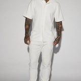 Camisa Abotonada Dean Textured Short Sleeve - Blanco