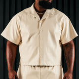 Camisa Abotonada Gotta Run Faux Croc Leather Cropped - Crema