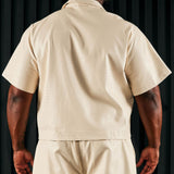 Camisa Abotonada Gotta Run Faux Croc Leather Cropped - Crema