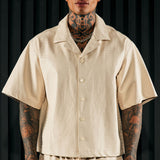 Camisa Abotonada Gotta Run Faux Croc Leather Cropped - Crema