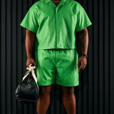 Camisa Abotonada Gotta Run Faux Croc Leather Cropped - Verde