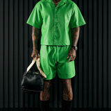 Camisa Abotonada Gotta Run Faux Croc Leather Cropped - Verde