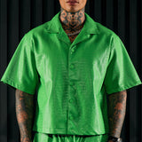 Camisa Abotonada Gotta Run Faux Croc Leather Cropped - Verde