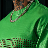 Camiseta Gotta Run Faux Crocodile Leather Mesh Oversized - Verde