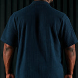 Camisa de botones con manga corta texturizada Dean - Azul marino