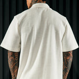Camisa de Manga Corta con Textura de Botones - Blanco