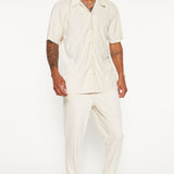 Camisa Wavy Textured Short Sleeve Cuban - Hueso