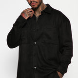 Camisa Abotonada Dre Faux Suede Long Sleeve - Negro