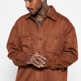 Camisa Abotonada Dre Faux Suede Long Sleeve - Camello