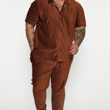 Camisa Wavy Textured Short Sleeve Cuban - Chocolate