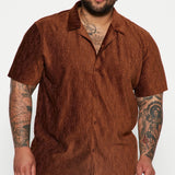 Camisa cubana de manga corta y textura ondulada - chocolate