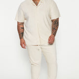 Camisa Wavy Textured Short Sleeve Cuban - Hueso