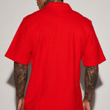 Camisa de manga corta y botones con textura Dean - Roja