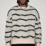 Suéter Uneven Lines Fuzzy Crewneck - Crema/Combinación