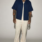 Camisa Abotonada Waffle Knit Textured - Azul