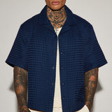 Camisa Abotonada Waffle Knit Textured - Azul