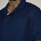 Camisa Abotonada Waffle Knit Textured - Azul