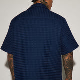 Camisa Abotonada Waffle Knit Textured - Azul
