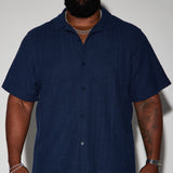 Camisa de botones con manga corta texturizada Dean - Azul marino