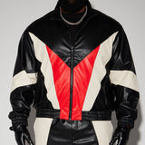 Chamarra See Through You Faux Leather Track - Negro/Combinado