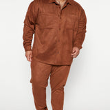 Camisa Abotonada Dre Faux Suede Long Sleeve - Camello