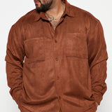 Camisa Abotonada Dre Faux Suede Long Sleeve - Camello