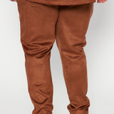 Pantalones de imitación de gamuza con raja lateral - color camel
