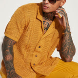 Abotonado Unwind Cable Knit Short Sleeve - Mostaza
