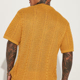 Abotonado Unwind Cable Knit Short Sleeve - Mostaza