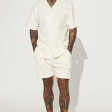 Camisa Abotonada Dean Textured Short Sleeve - Crema