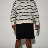 Suéter Uneven Lines Fuzzy Crewneck - Crema/Combinación