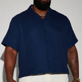 Camisa Abotonada Waffle Knit Textured - Azul