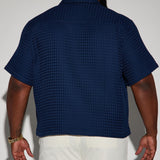 Camisa Abotonada Waffle Knit Textured - Azul