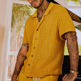 Abotonado Unwind Cable Knit Short Sleeve - Mostaza