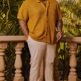 Abotonado Unwind Cable Knit Short Sleeve - Mostaza