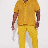 Abotonado Unwind Cable Knit Short Sleeve - Mostaza