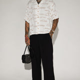 Camisa Abotonada Slub Effect - Blanco/Combinado